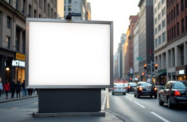 empty advertising billboard on a busy city street with cars passing by during daytime