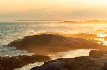 A view of the breathtaking Atlantic coast near Peggy's Cove at sunset