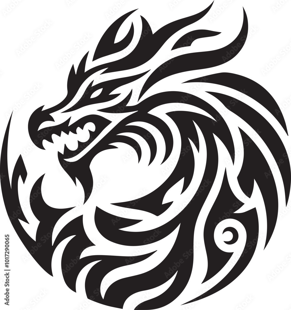 Vector de Stock dragon head tribal logo vector black and white | Adobe ...