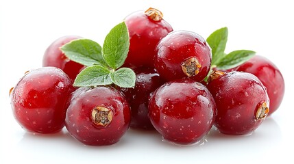 Wall Mural - Fresh lingonberries, isolated on white background, vibrant and glossy