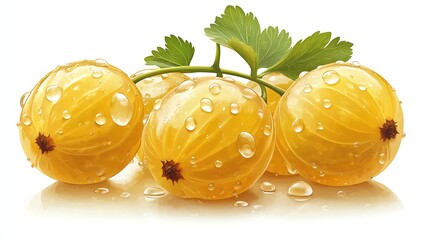 Wall Mural - Yellow gooseberries, isolated on a white background, vibrant and detailed