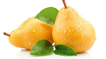 Wall Mural - Yellow pear with smooth skin, isolated on a white background, no shadows