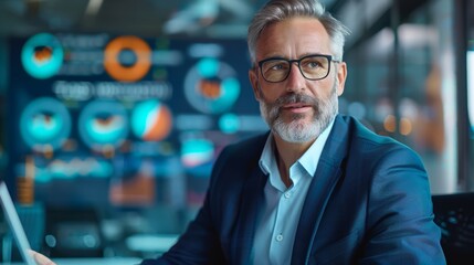 Wall Mural - Middle-aged Businessman in High-Tech Conference Setting