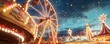 © maesarin - Vintage carnival under a glittering sky full of stars with colorful rides and dreamy lights creating a whimsical and nostalgic atmosphere for a fun and magical