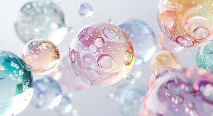 Colorful soap bubbles on white background.render illustration.