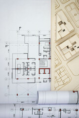 Wall Mural - housing plans and architectural technical drawings. scale model of buildings
