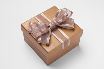 Poster - Gift box with bow on light grey background