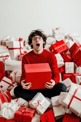 Happy man with gift box in holiday season.