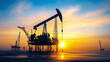 © Luluraschi - oil rig silhouetted against the horizon, with cranes and drilling towers reaching skyward