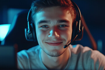 Happy Young Man Working on Laptop