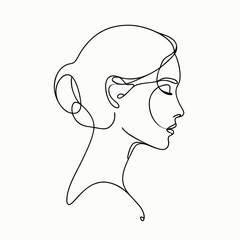 female profile in minimalist one-line sketch