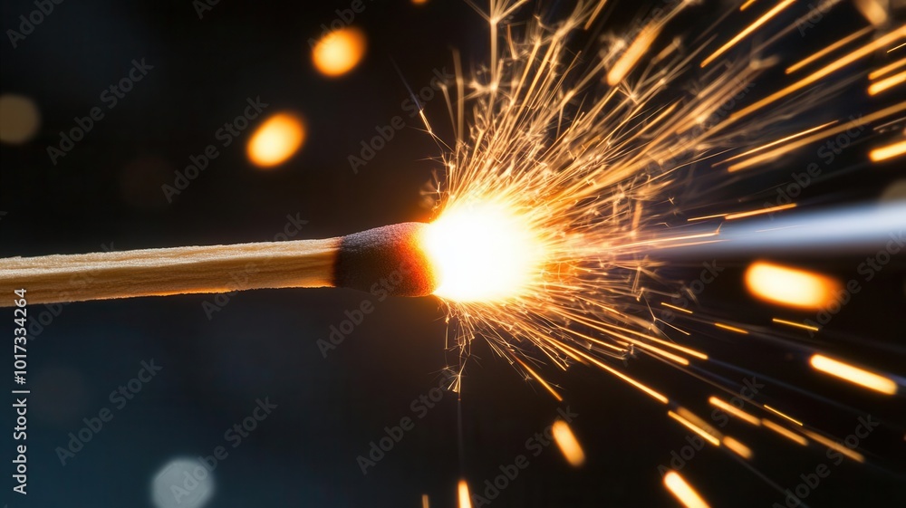 Telescopic image of a matchstick igniting, zooming in to capture the ...