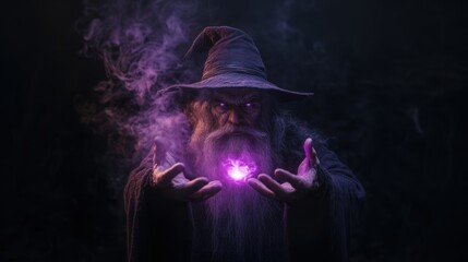 A witch is conducting magic with spell.