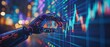 © nurman - Futuristic robotic hand analyzing data on a digital screen, highlighting stock market trends.