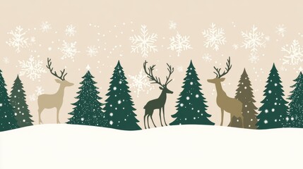 Christmas tree with reindeer background for greeting card poster design.