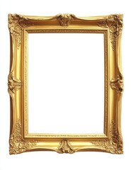 Wall Mural - Ornate golden picture frame isolated on white background.