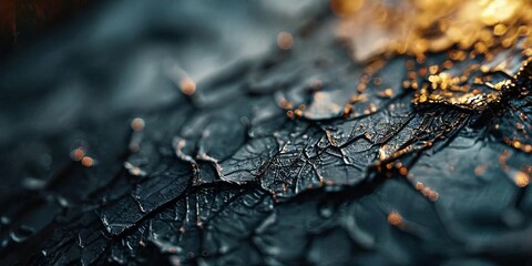 Poster - A close up of a black and blue surface with a few specks of gold