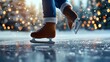 © tuiphotoengineer - Graceful Ice Skater Performing a Spin on an Outdoor Skating Rink with Festive Lights Reflecting on the Icy Surface on a Winter Night