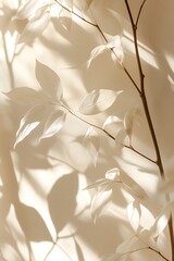 Poster - A delicate silhouette of white leaves casting soft shadows against a warm backdrop, creating a serene and calming atmosphere.