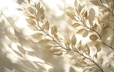 Fototapete - Delicate leaves create beautiful shadows against a softly lit background, enhancing the serene and natural ambiance of the scene.