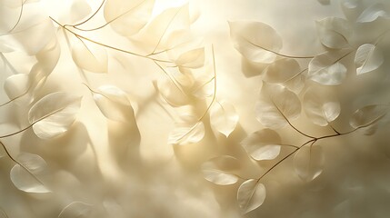 Poster - A serene, backlit image featuring delicate, translucent leaves, creating a soft, ethereal atmosphere with warm tones.