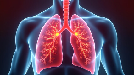 Human lungs Cancer and respiratory diseases of the pulmonary system The science of pulmonology in the treatment of tuberculosis asthma and bronchitis 3D organ with a red and blue background