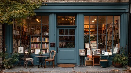 Charming Bookstore with Blue Facade