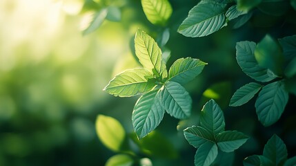Poster - A close-up of lush green leaves, showcasing their vibrant color and intricate textures under soft sunlight.