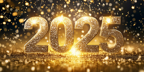 Poster - 2025 happy new year golden glitter sparkling numbers background