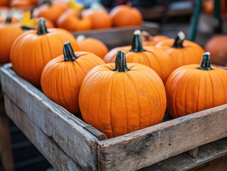 Poster - Decorative orange pumpkins displayed at a farmers market