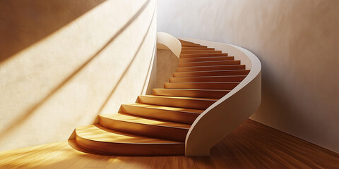 Poster - Sunlight illuminating modern open space with spiral staircase