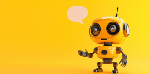 Aufkleber - 3d render of a cute yellow robot pointing with his hand and a speech bubble