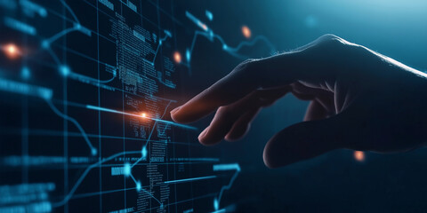 Aufkleber - Software engineer touching interactive digital world map with data and code flowing