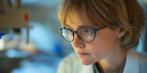 Poster - Young female scientist working with equipment in a laboratory setting