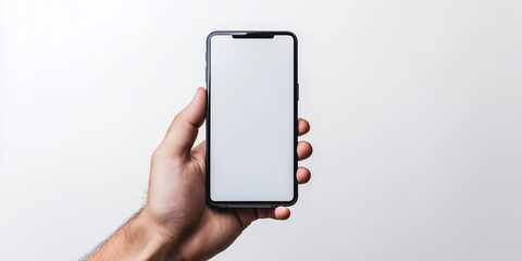 Poster - Man holding smartphone with blank white screen