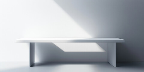 Leinwandbilder - Empty white desk casting shadows on white wall