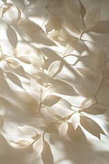 Poster - A delicate pattern of leaf silhouettes casts soft shadows on a light background, creating an airy and serene atmosphere.