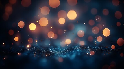 Poster - A stunning abstract background featuring soft bokeh lights in warm tones against a dark, blurred backdrop, creating a dreamy, mystical atmosphere.