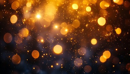Poster - A shimmering background of golden bokeh lights glows against a dark backdrop, creating an enchanting and festive atmosphere.