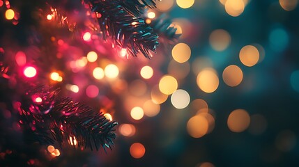 Poster - A festive close-up of colorful lights shimmering against a dark backdrop, creating a warm, cheerful ambiance, perfect for holiday celebrations.