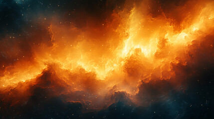 fiery cosmic nebula - abstract space background with vivid orange and blue tones