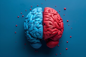 The brain is divided into two colors blue and red