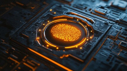 Wall Mural - futuristic digital circuit with glowing fingerprint technology interface