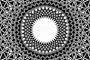 Abstract geometric pattern featuring silhouettes in black and white