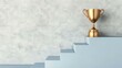 © CrazyJuke - A shining trophy rests atop a blue staircase, embodying the essence of achievement against a crisp white backdrop.