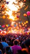 © DigitalArt - A vibrant sunset festival scene filled with colorful lanterns and a crowd enjoying the lively atmosphere.