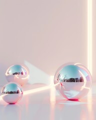 Aufkleber - Futuristic Minimalist Holographic Mockup with Silver Metallic Spheres - Pastel Color Scheme and Soft White Tones for Branding