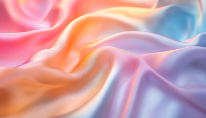 Fototapete - A soft, flowing fabric features pastel colors of pink, blue, and lavender, creating a gentle, dreamy aesthetic.
