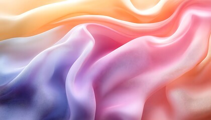 Poster - A mesmerizing wave of colorful fabric, showcasing soft, flowing textures in pastel hues of pink, orange, and purple.