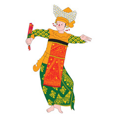 Balinese dancer illustration isolated in white background.